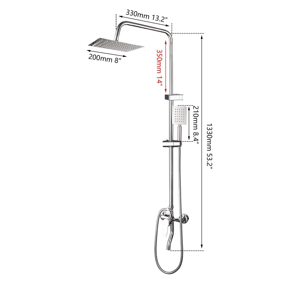 Luxury Chrome Polished Rainfall Wall Mounted Bathroom Shower Faucet Set Adjust Height Handle Shower Mixer Water Tap