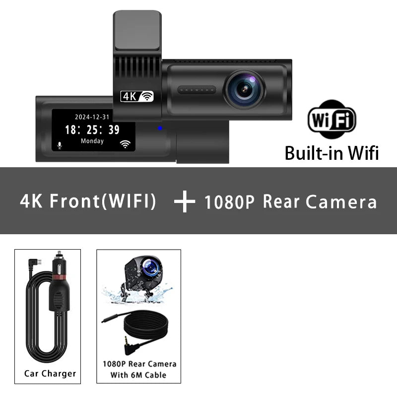 4K 3840*2160P Dash Cam WIFI GPS Car DVR Mini Camera Dual Len Video Drive Recorder Dashcam Registrar Black Box 24 Hour Monitoring