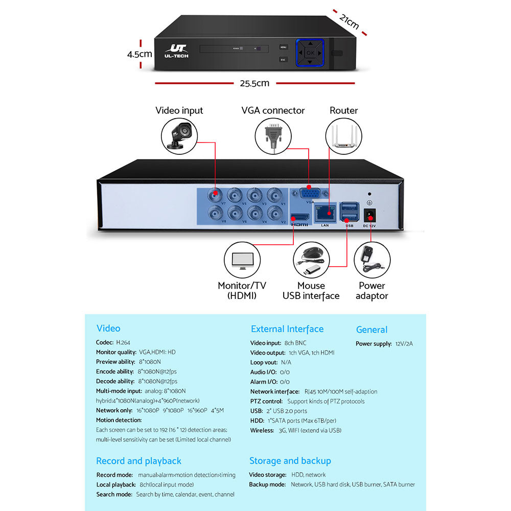 NNEDSZ - CCTV Camera Home Security System 8CH DVR 1080P 1TB Hard Drive Outdoor-2