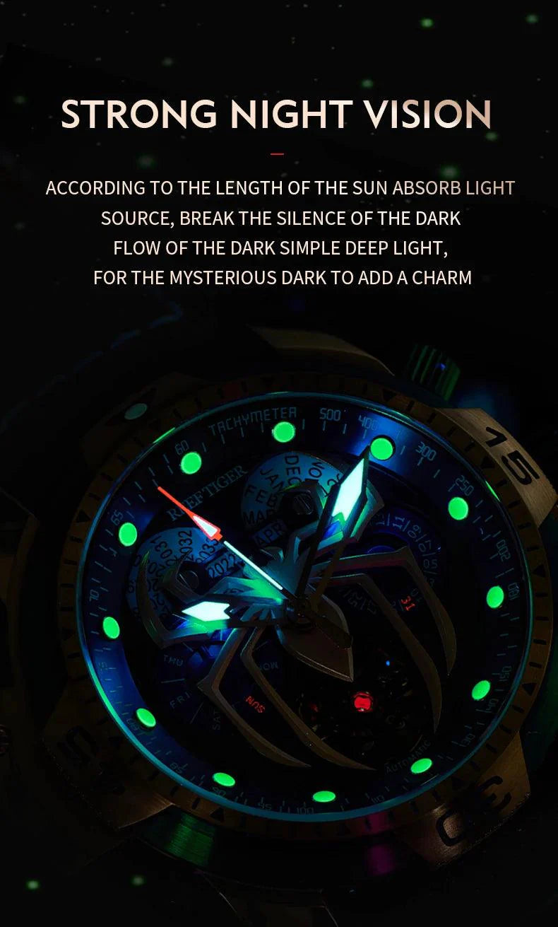 REEF TIGER design sport automatic watch spider dial