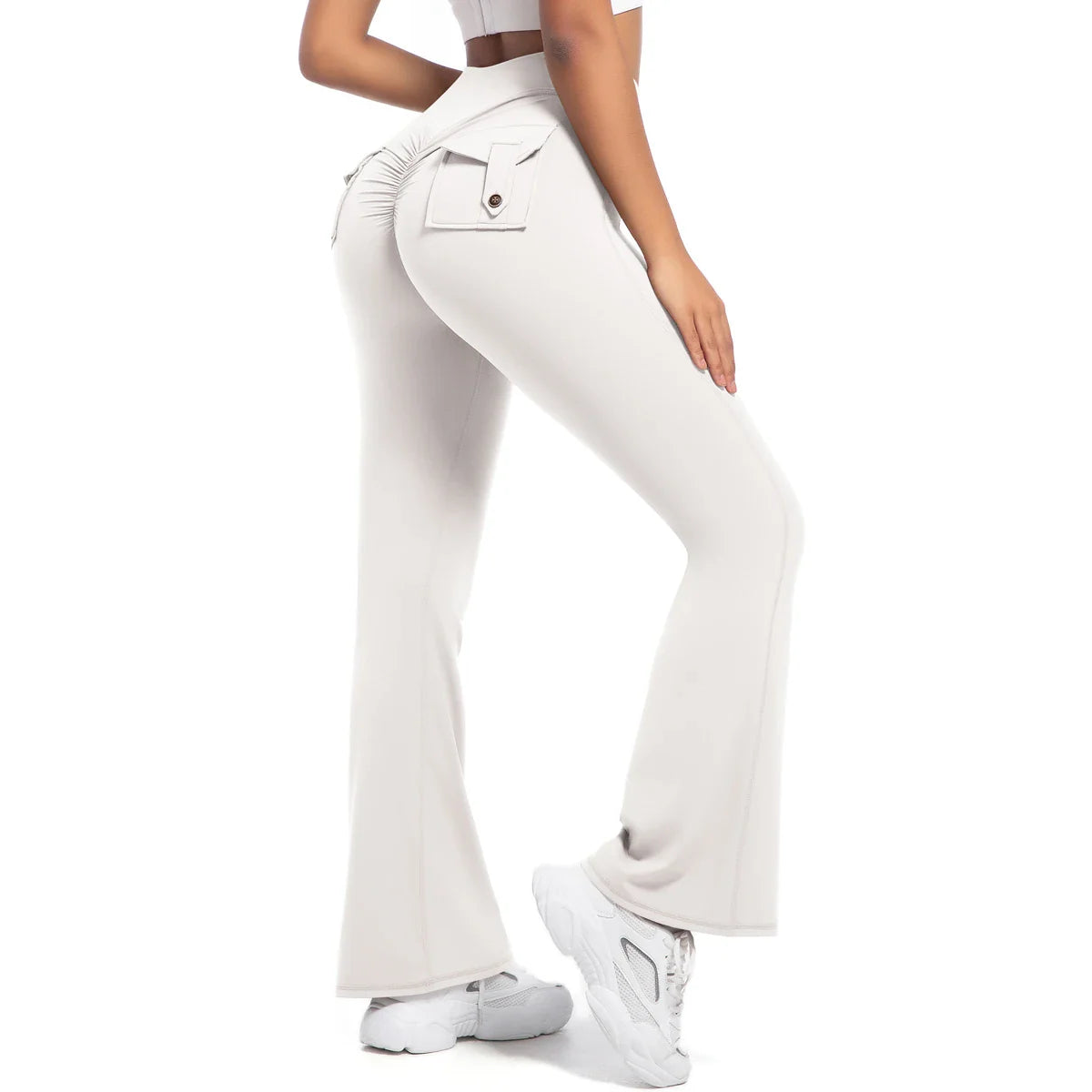 Women Flare pocket leggings high waist Breathable street style