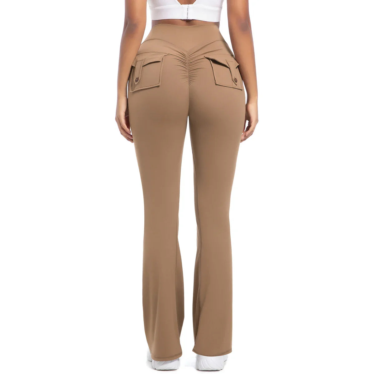 Women Flare pocket leggings high waist Breathable street style