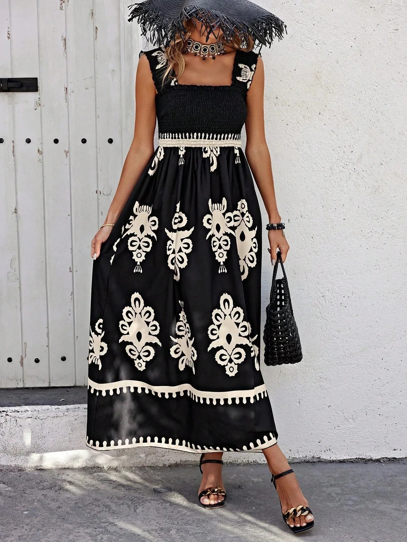 Girls floral long dress beach summer street style dress