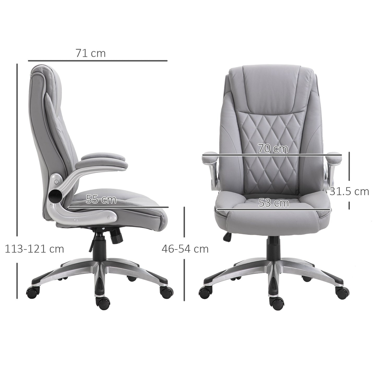High Back Executive Office Chair Home Swivel PU Leather Ergonomic Chair, with Flip-up Arm, Wheels, Adjustable Height, Grey-2