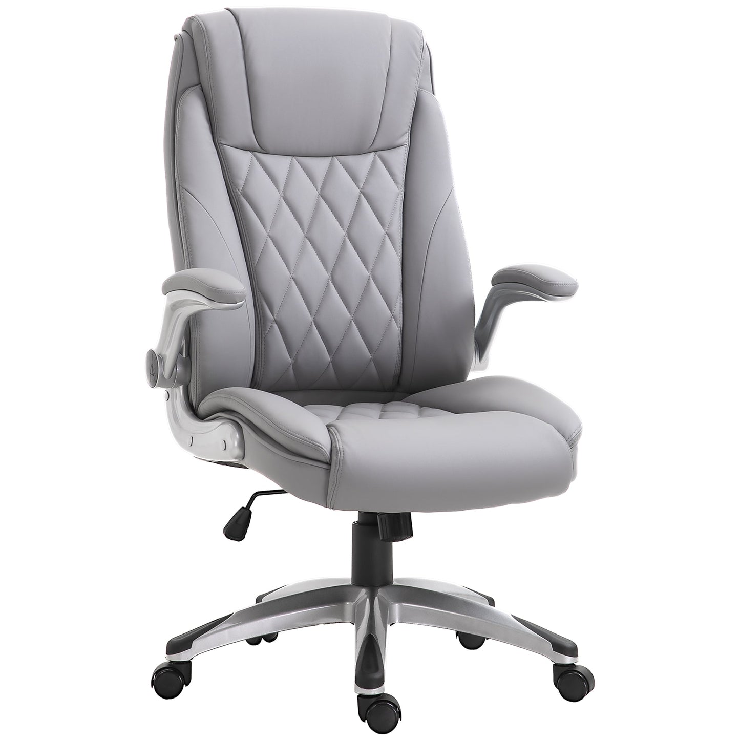 High Back Executive Office Chair Home Swivel PU Leather Ergonomic Chair, with Flip-up Arm, Wheels, Adjustable Height, Grey-0