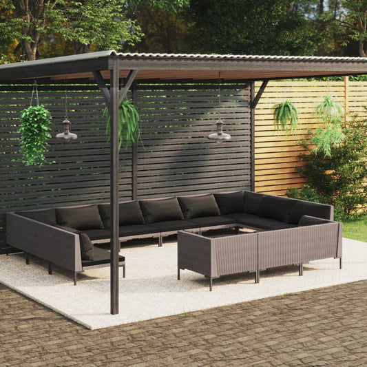 vidaXL 13 Piece Patio Lounge Set with Cushions Poly Rattan Dark Gray-0