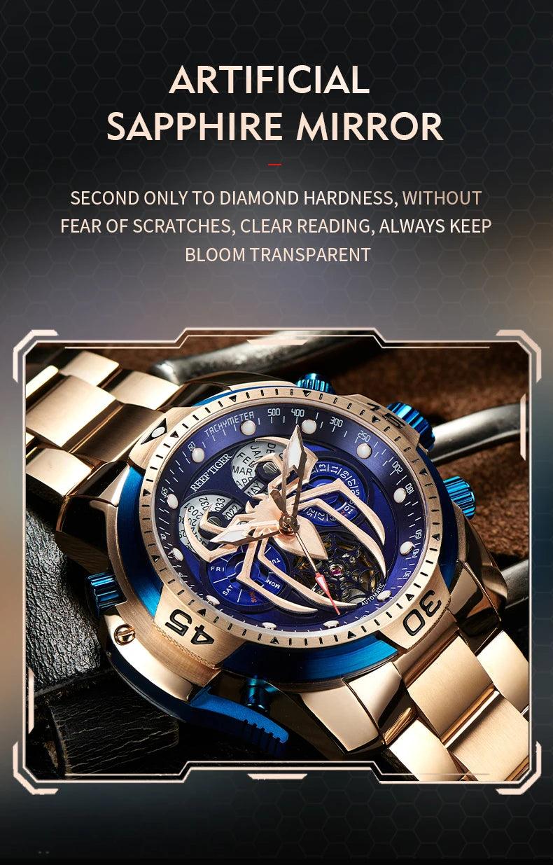 REEF TIGER design sport automatic watch spider dial
