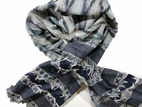 Blue and Green Scarf with Fringes