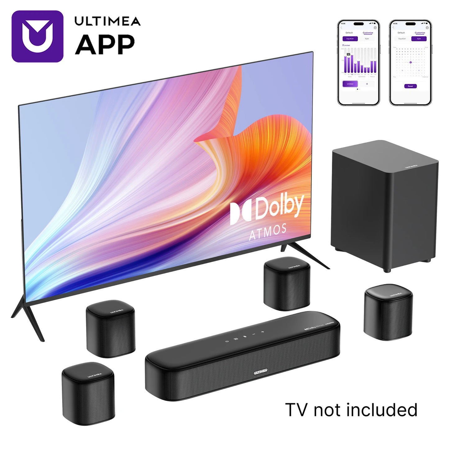 Aura A60 7.1Ch Sound Bar with Dolby Atmos, Surround Sound System for TV with 4 Surround Speakers for Home Theater