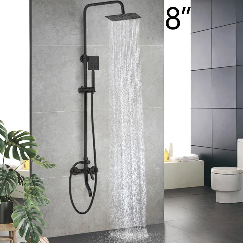 Luxury Chrome Polished Rainfall Wall Mounted Bathroom Shower Faucet Set Adjust Height Handle Shower Mixer Water Tap